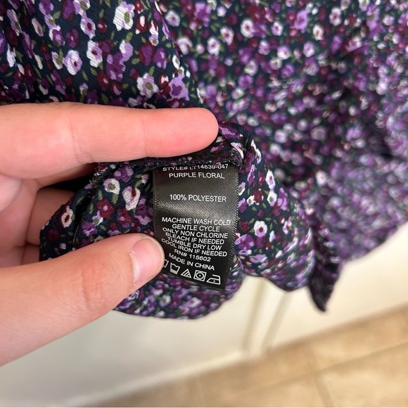 Lush Purple Floral Ruched Long Sleeve Blouse Women’s Extra Large Zipper Detail - Picture 5 of 9